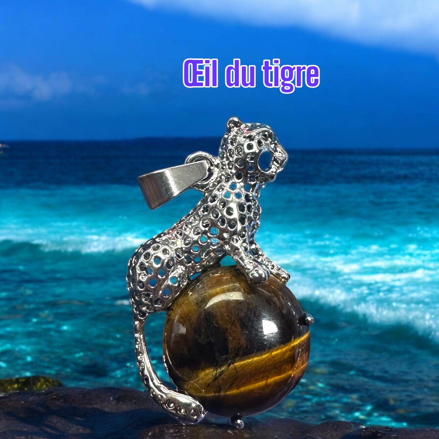 🐆 Pendentif Léopard en pierres naturelles – Bijou spirituel
