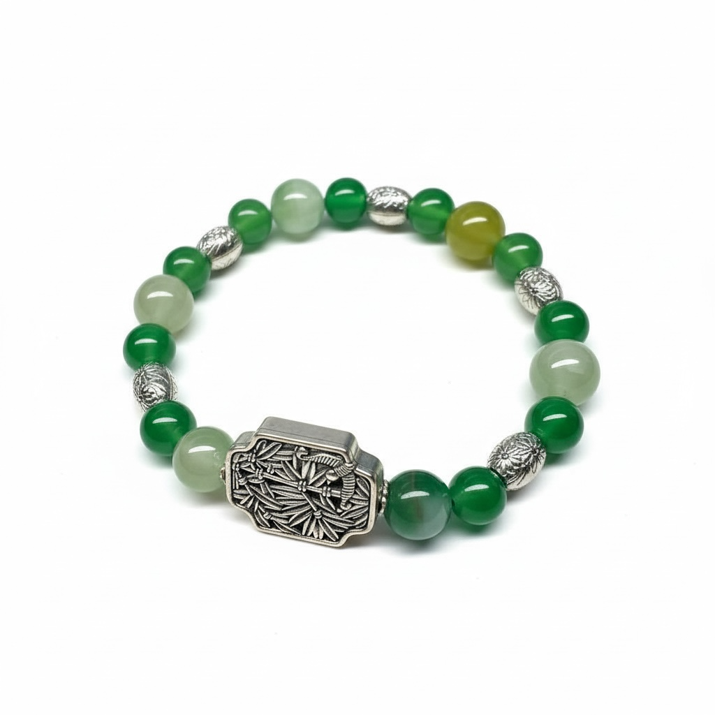 Bracelet en Agate Fleur de Cerisier Verte — Harmonie, Douceur et Protection Naturelle