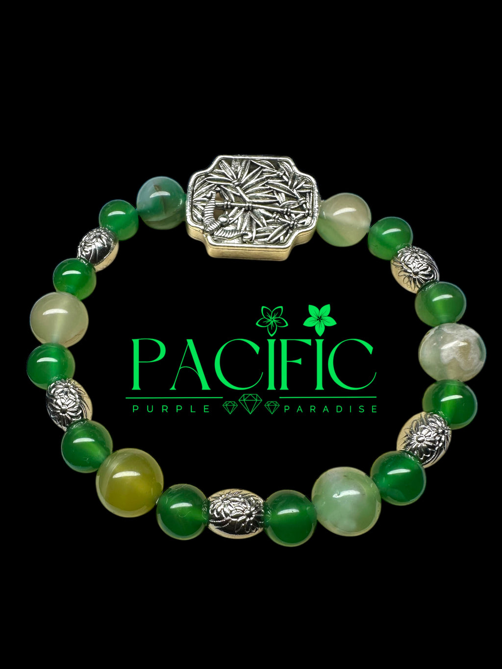 Bracelet en Agate Fleur de Cerisier Verte — Harmonie, Douceur et Protection Naturelle