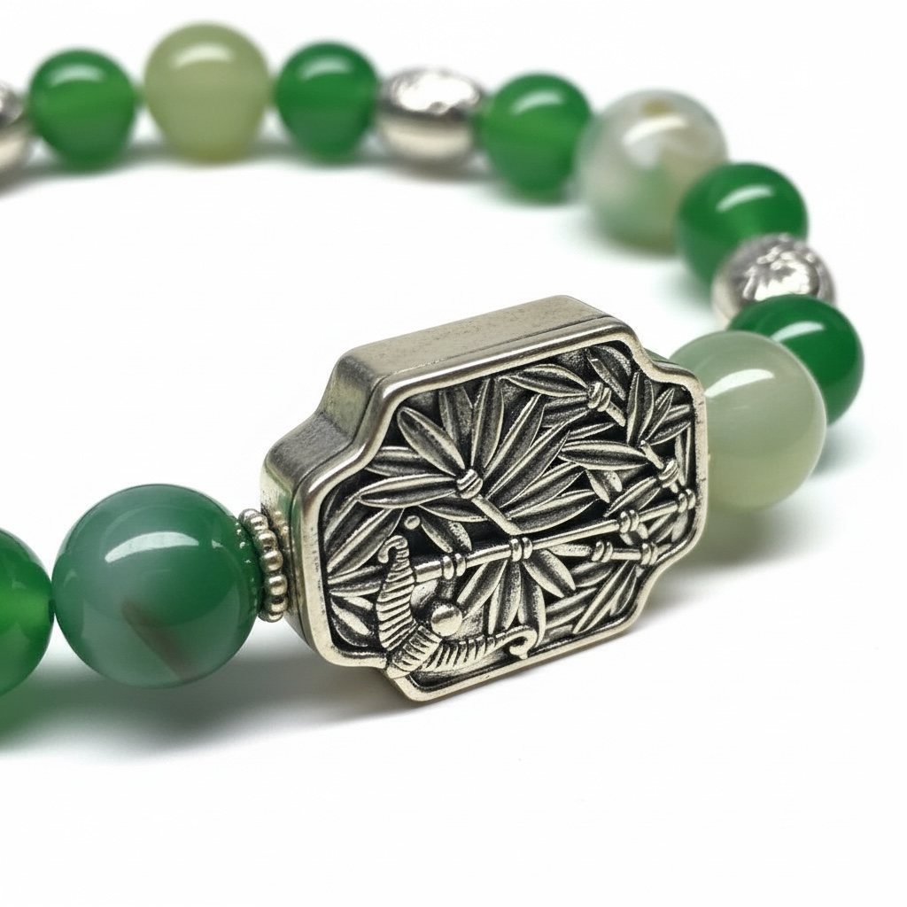 Bracelet en Agate Fleur de Cerisier Verte — Harmonie, Douceur et Protection Naturelle
