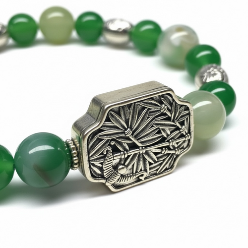 Bracelet en Agate Fleur de Cerisier Verte — Harmonie, Douceur et Protection Naturelle