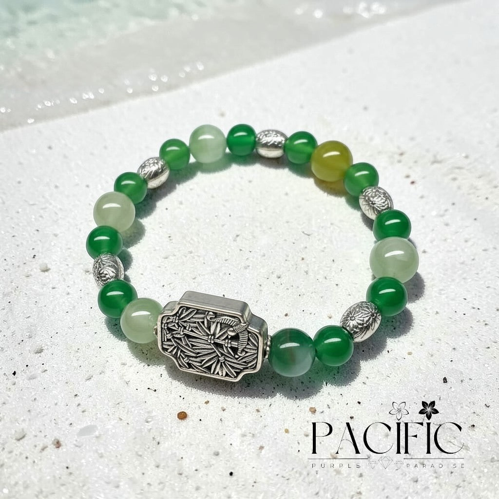Bracelet en Agate Fleur de Cerisier Verte — Harmonie, Douceur et Protection Naturelle