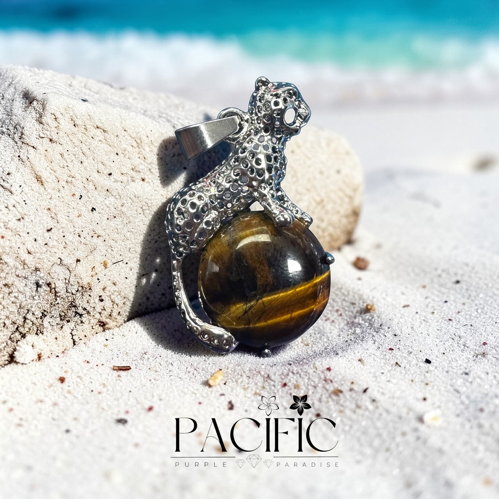 🐆 Pendentif Léopard en pierres naturelles – Bijou spirituel