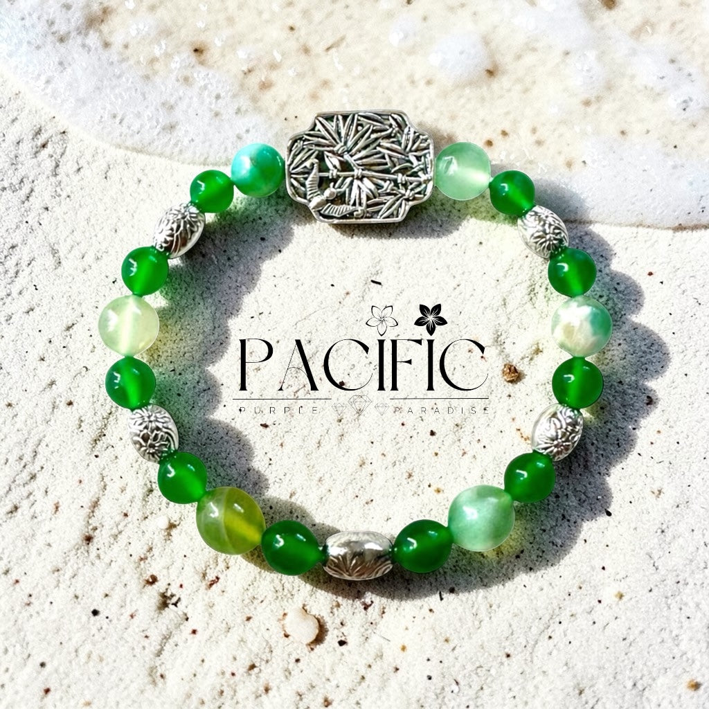 Bracelet en Agate Fleur de Cerisier Verte — Harmonie, Douceur et Protection Naturelle