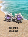 Boucles d’oreilles Fleur en Améthyste – Argent 925 énergétique