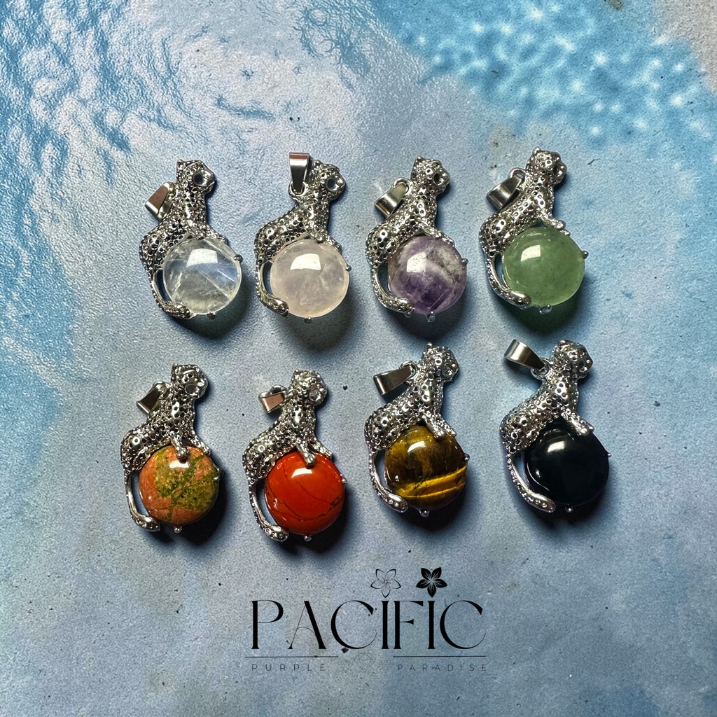 🐆 Pendentif Léopard en pierres naturelles Bijou spirituel