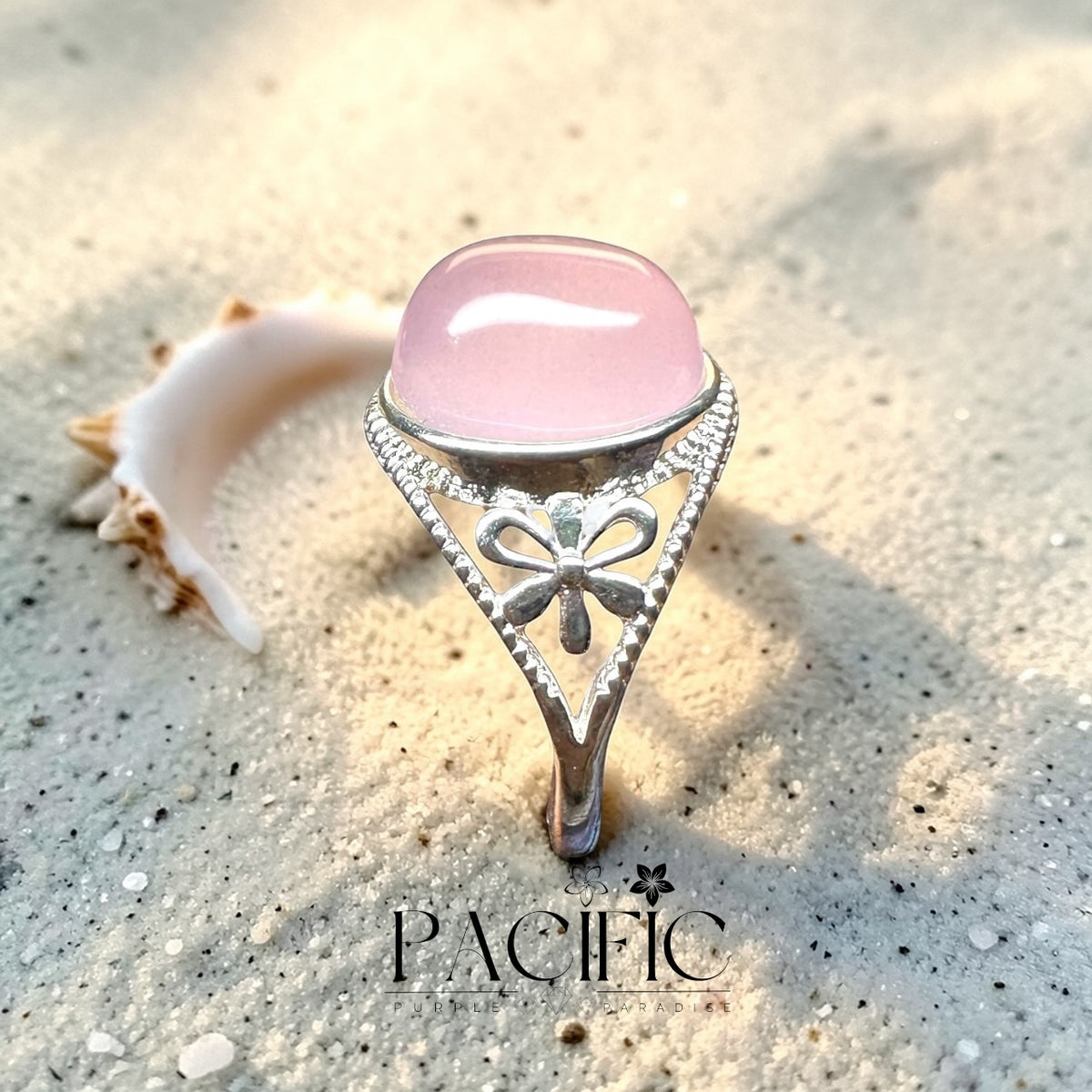 ague en calcédoine rose en pierre naturelle, design solitaire argenté2