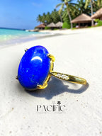 Bague ovale en lapis lazuli montée sur acier inoxydable 2