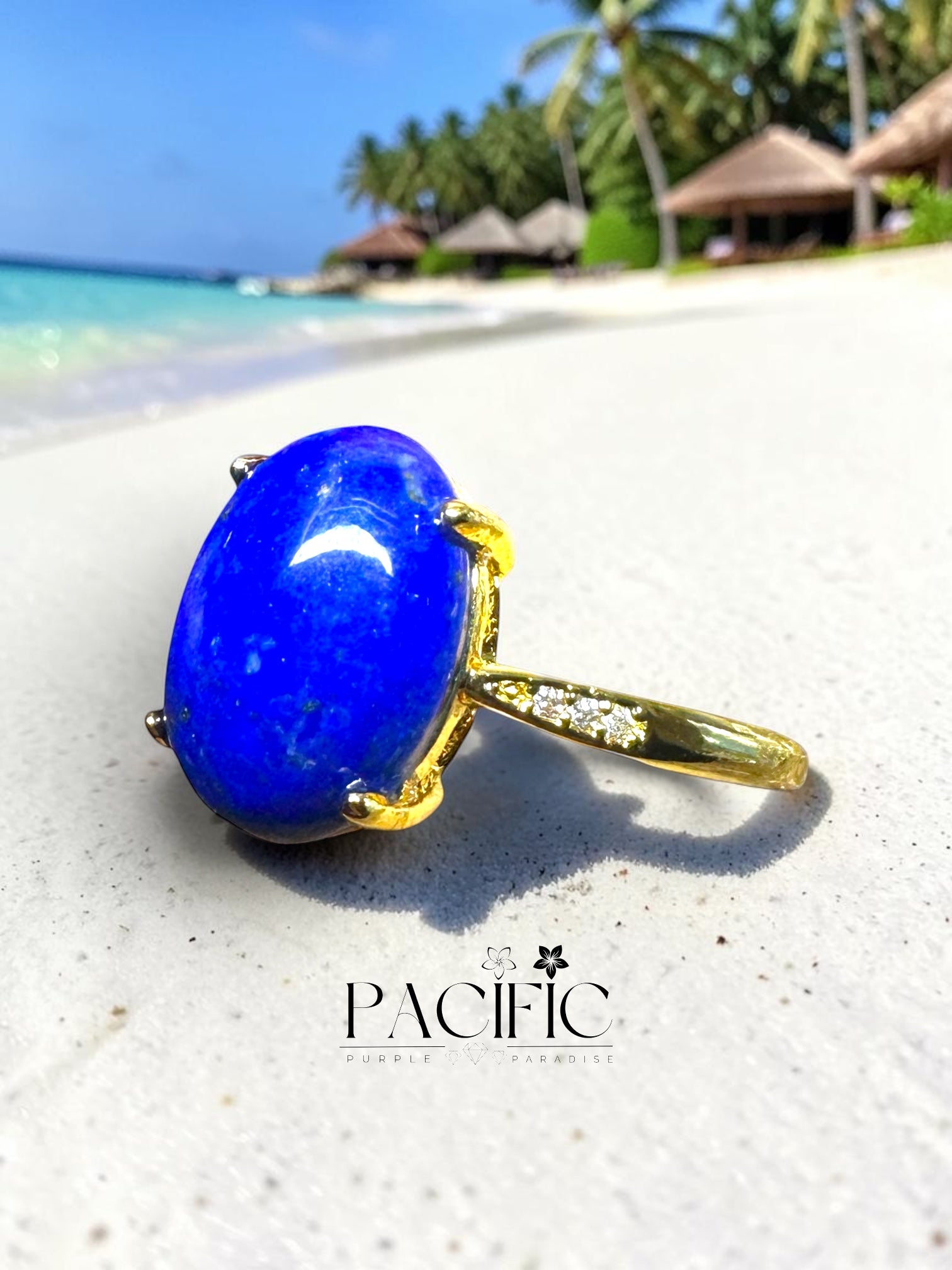 Bague ovale en lapis lazuli montée sur acier inoxydable 2