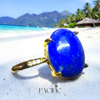 Bague ovale en lapis lazuli montée sur acier inoxydable 3