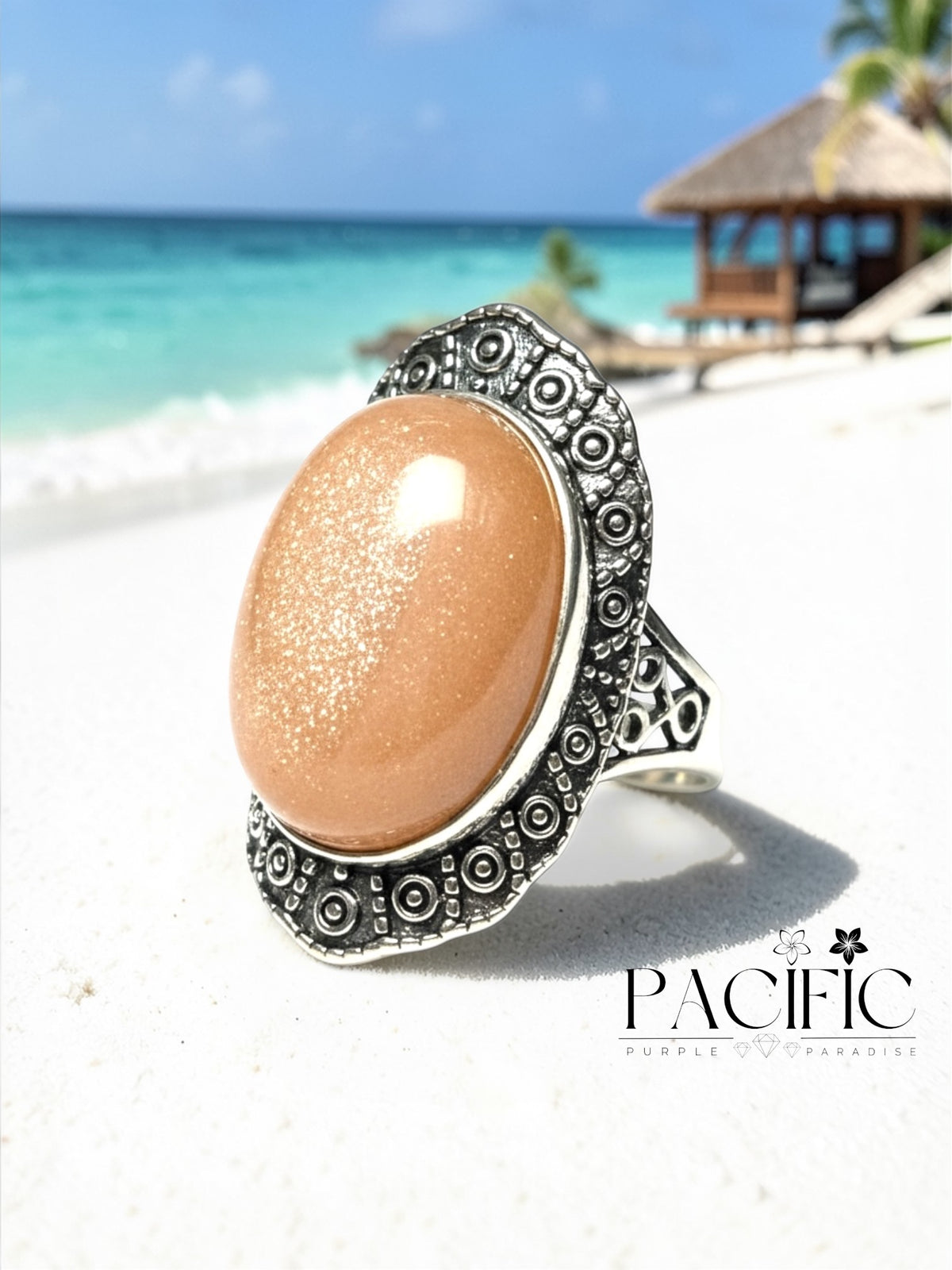 Bague en pierre de lune pêche, éclat doux et harmonie émotionnelle