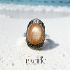 Bague pierre de lune pêche, bijou lumineux et féminin