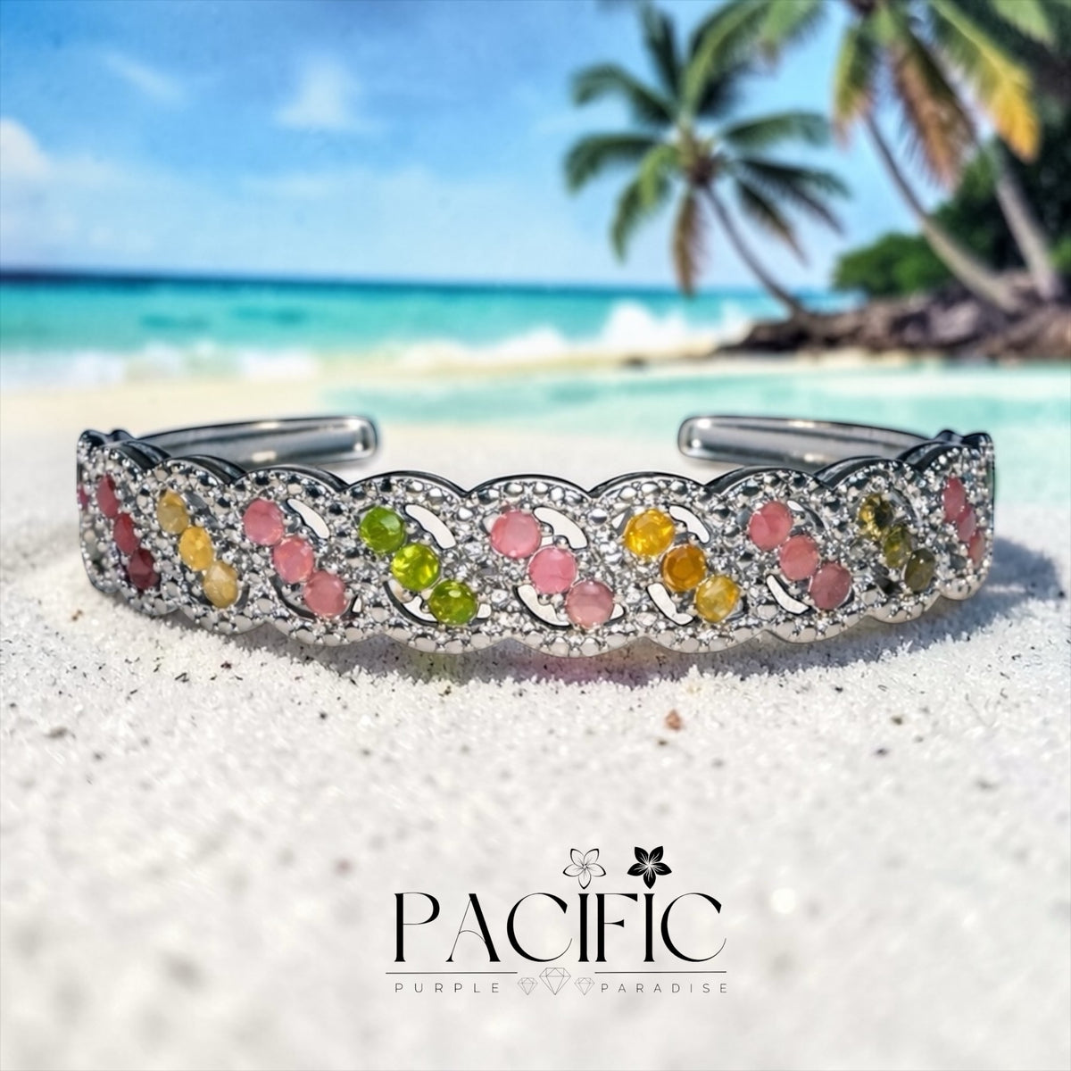 Bangle en Tourmaline Rainbow naturelle – vue détaillée, couleurs vibrantes et design fin