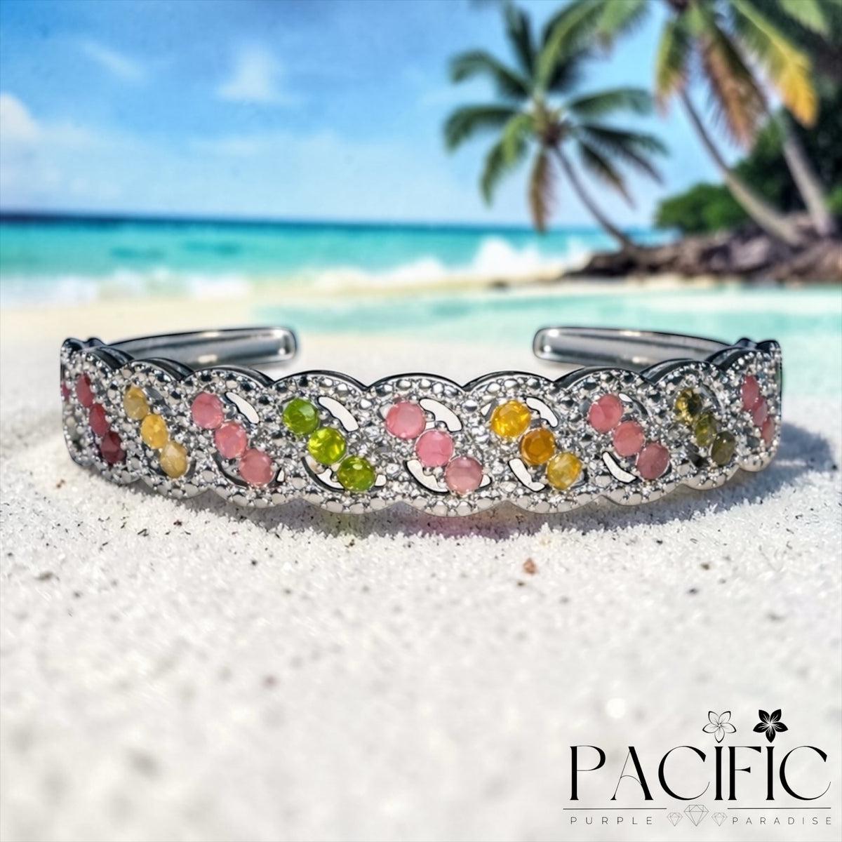 Bangle Tourmaline Rainbow – gros plan sur la pierre, harmonie émotionnelle et énergie créative