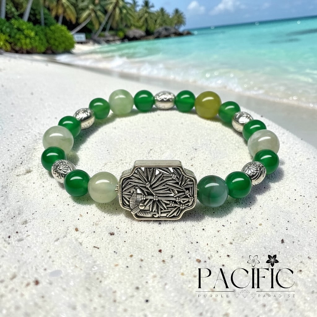 Bracelet agate verte et fleur de cerisier, nuances douces et énergie équilibrante