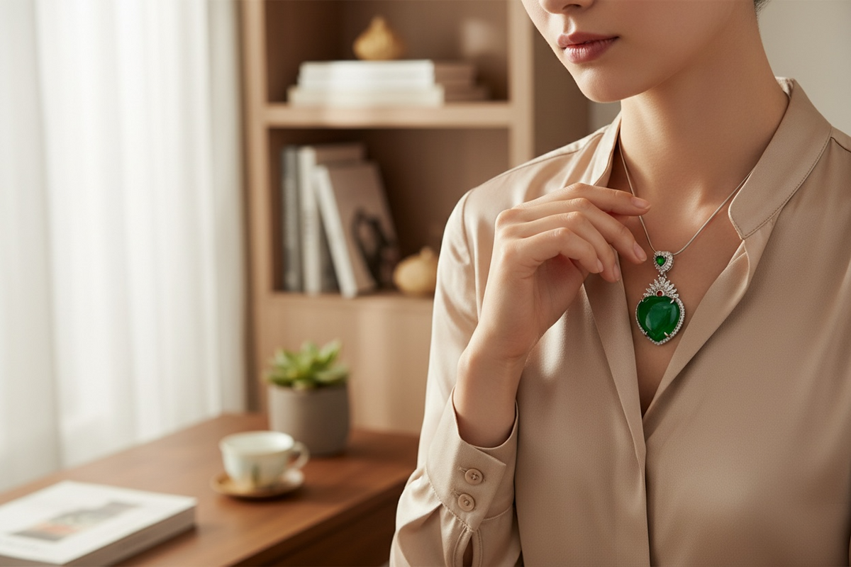 Bijou cœur en calcédoine verte, douceur et réconfort émotionnel