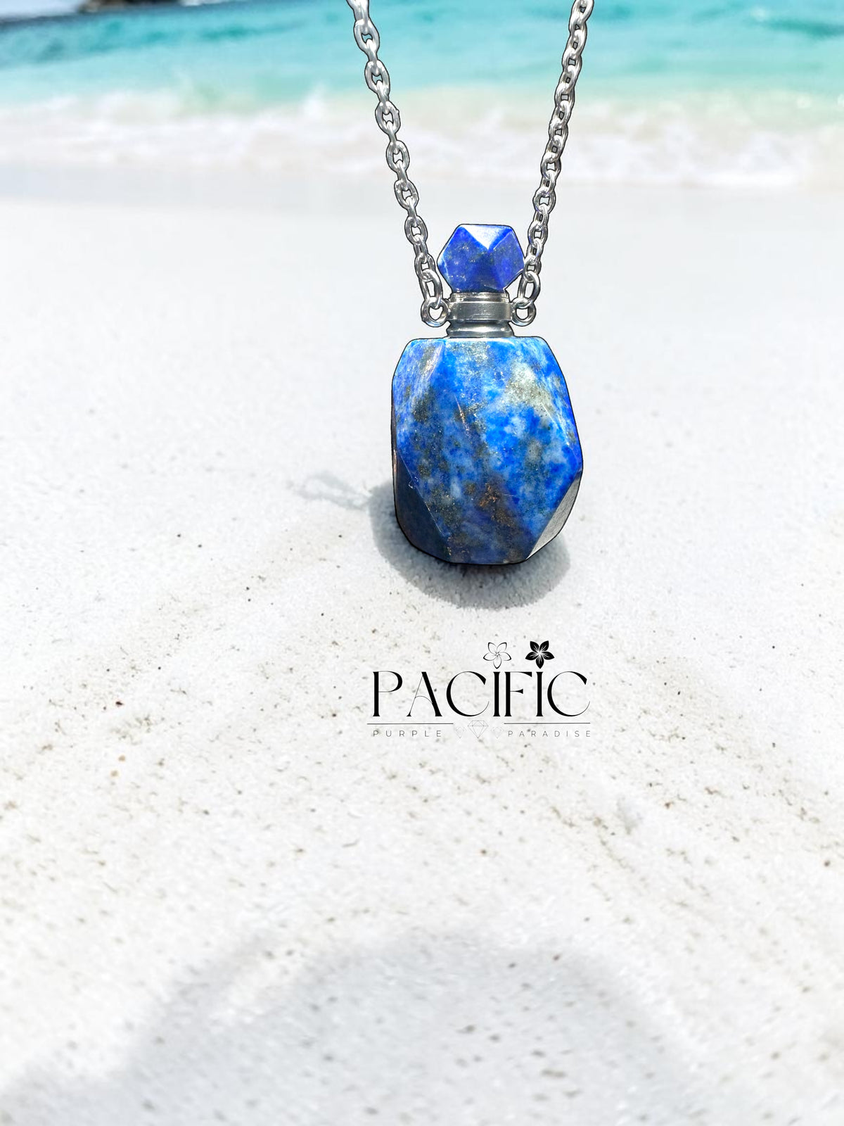 Collier lapis lazuli bouteille de parfum facettée 2