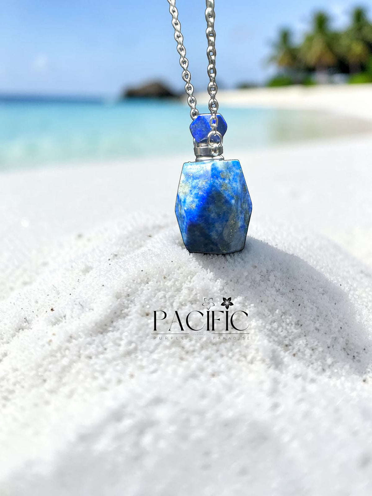 Collier lapis lazuli bouteille de parfum facettée 3