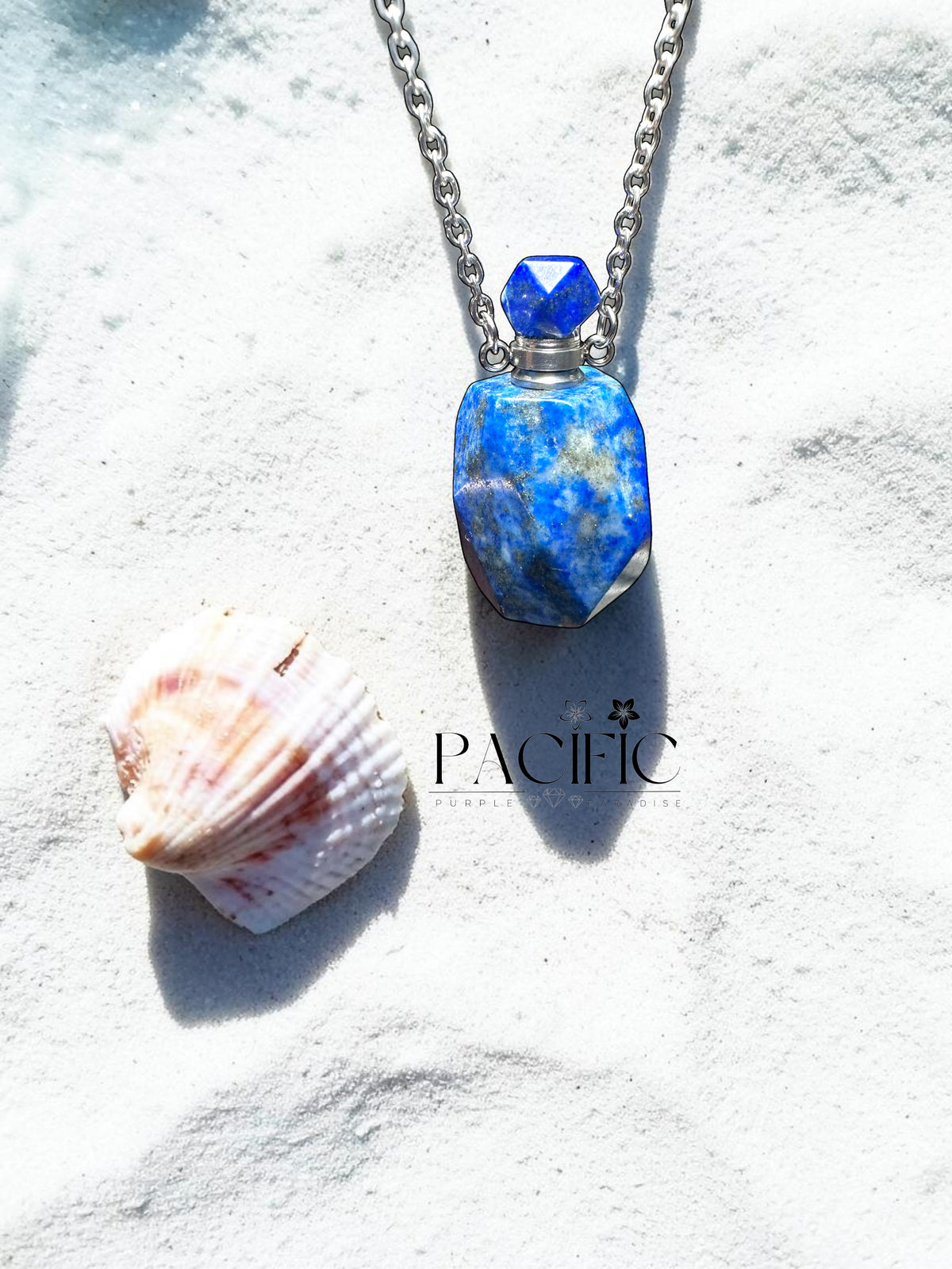 Collier lapis lazuli bouteille de parfum facettée 4