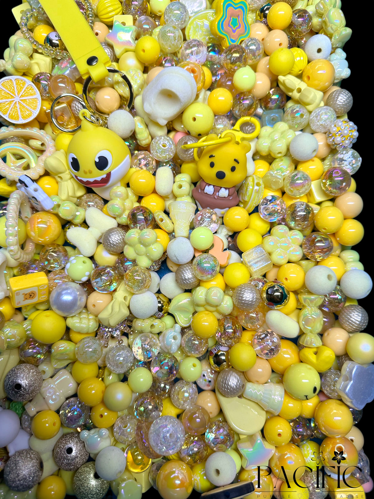 Mix de perles jaunes Lemon Pop pour créations DIY, stylos et porte‑clés, avec 5 stylos offerts par sachet