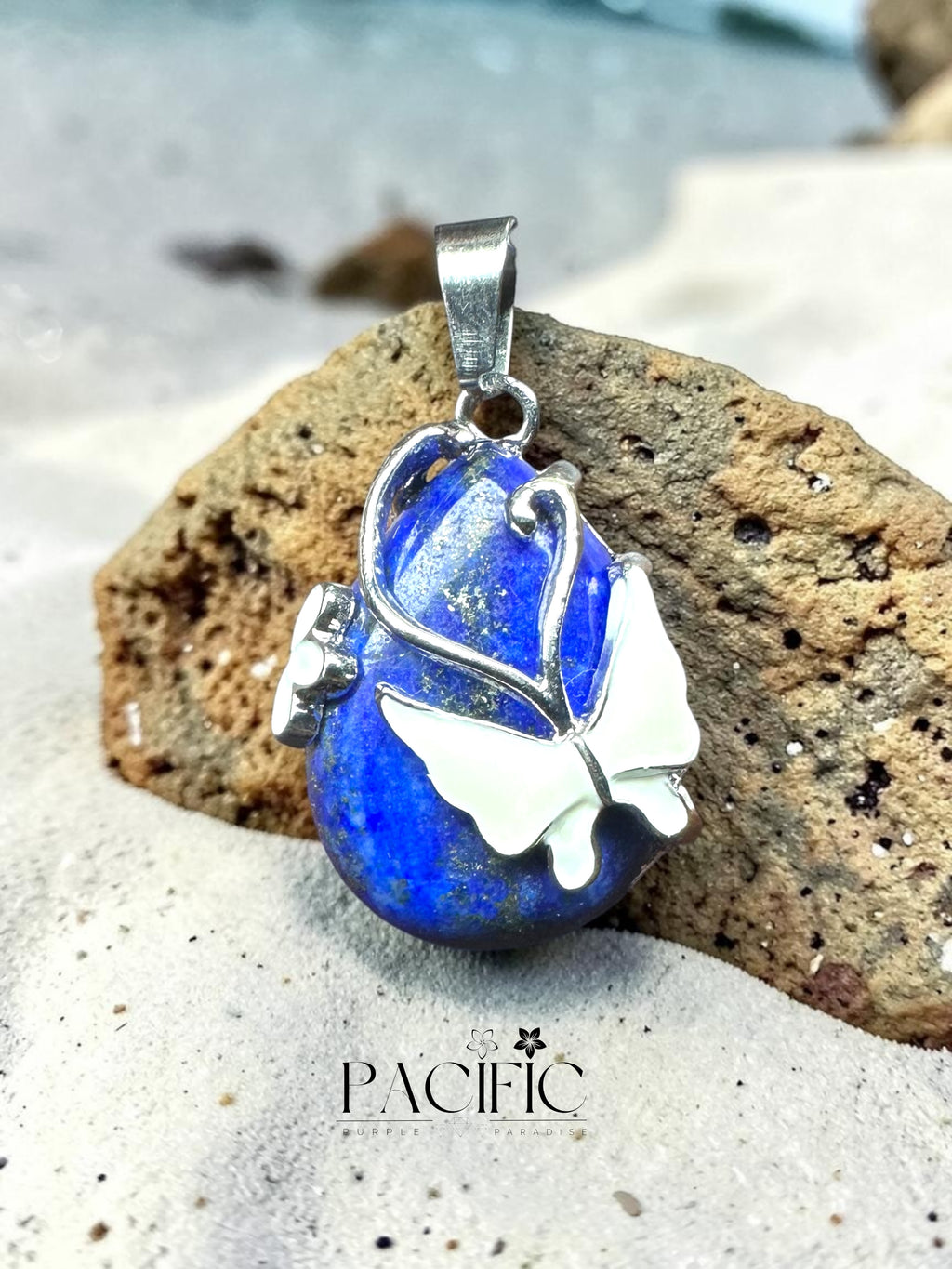 Pendentif lapis lazuli goutte avec papillon 4