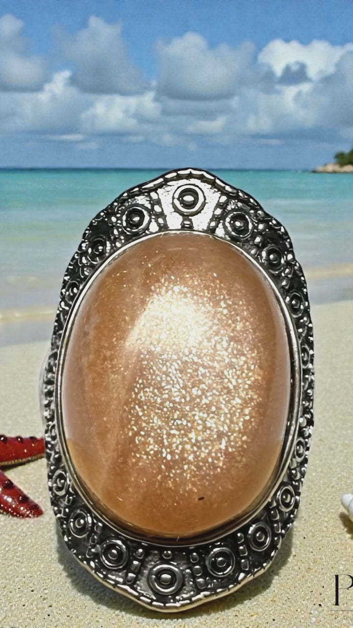 Bague en Pierre de Lune Pêche AAA en Argent 925 – Harmonie émotionnelle, éclat sacré et taille ajustable